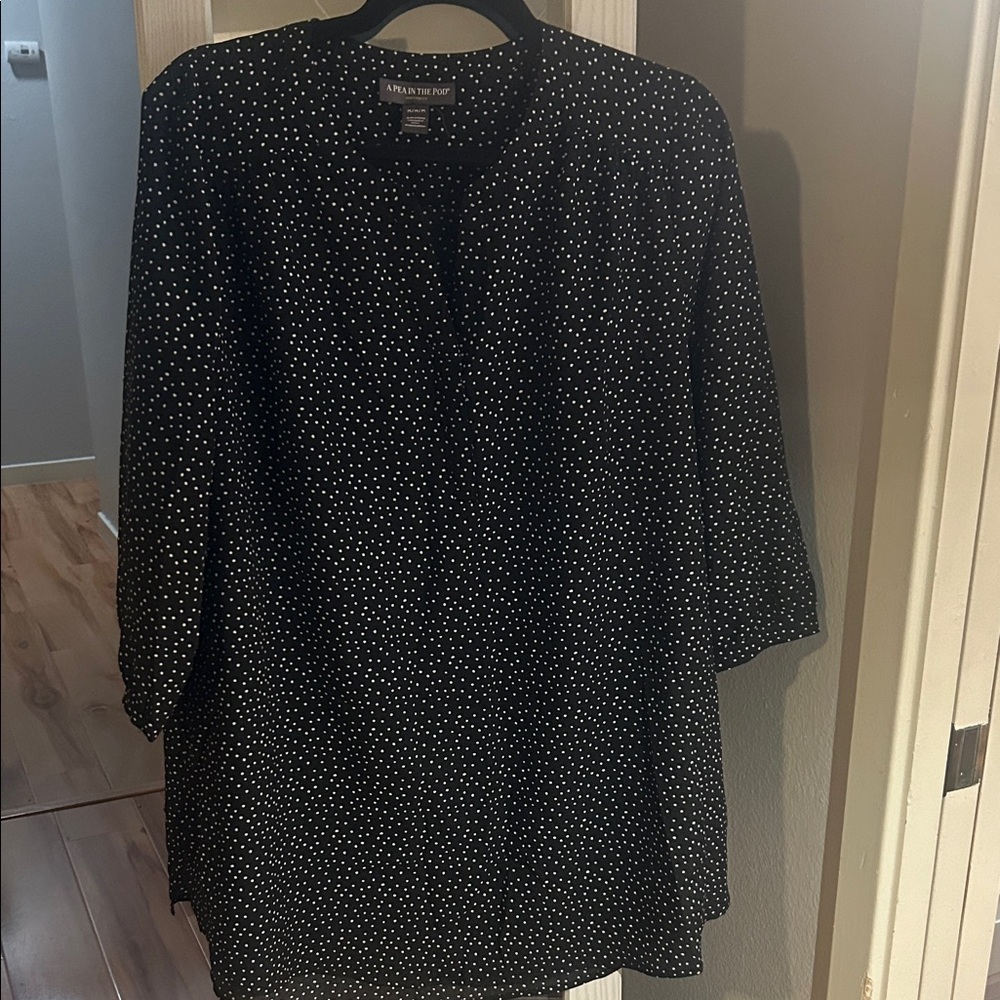 A Pea in the Pod Black Blouse with White Dots